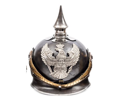 †A good Prussian M1905 Jager zu Pferd helmet of Regiments nos 1-4, of grey steel, the inside stamped “Gebr. Israel 1916”, the