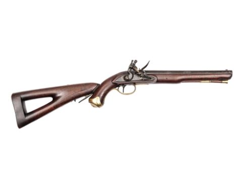 A cavalry officer’s 16 bore flintlock pistol carbine by D. Egg, c 1790,  the pistol 18” overall, flat topped round barrel 12”