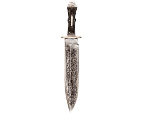 A 19th century bowie knife, blade 10½”, marked “Broomhead & Thomas Celebrated American Hunting Knife” at forte on one side, w