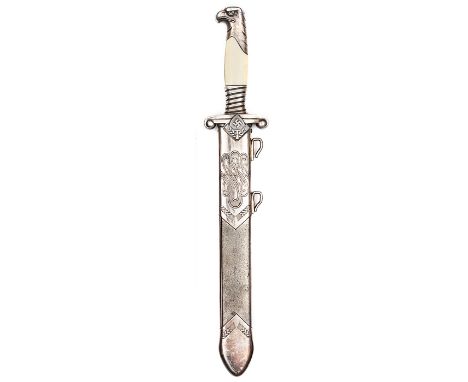 A scarce Third Reich RAD Leader’s dagger, by Alcoso, Solingen, the blade etched with RAD motto, the hilt silver plated with w