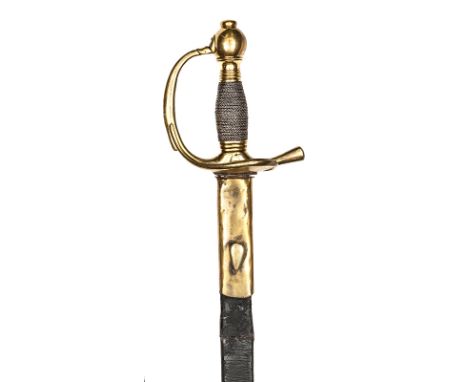 A Household Cavalry officer’s levée dress sword,   c1840, straight, fullered blade 33” (tip slightly shortened) with maker’s 