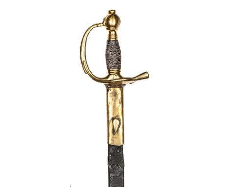 A Household Cavalry officer’s levée dress sword,   c1840, straight, fullered blade 33” (tip slightly shortened) with maker’s 