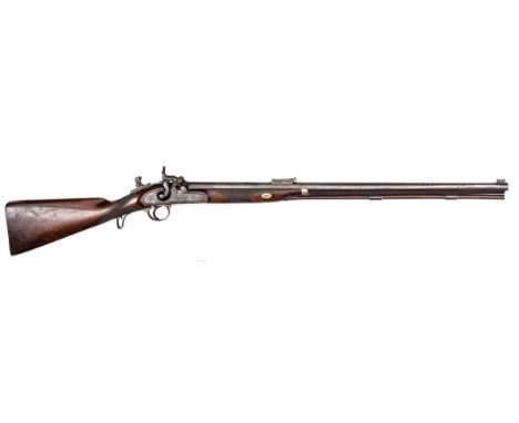 A .451” percussion sporting rifle by Wilkinson, Pall Mall,  46½” overall, round barrel 30½” with military pattern ladder rear