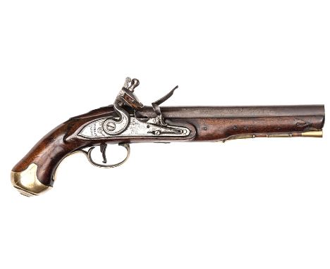 A 14 bore Dublin Castle Light Dragoon flintlock holster pistol, c 1800, 15” overall, barrel 9” with ordnance proofs and Irish