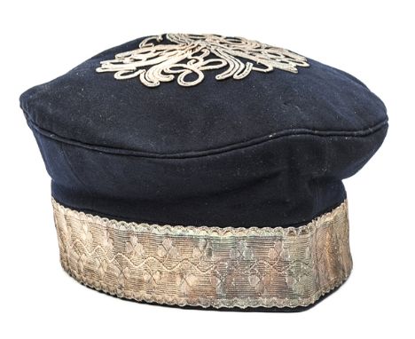 A Georgian officer’s blue cloth tent cap of the 8th The King’s Royal Irish (Light) Dragoons (Hussars), gilt shamrock pattern 