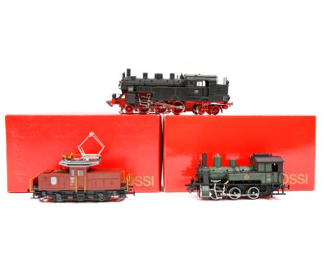3 Rivarossi HO gauge locomotives. A Swiss SBB/CFF/FFS single pantograph centre cab 0-6-0 electric locomotive 16557 (1081) in 