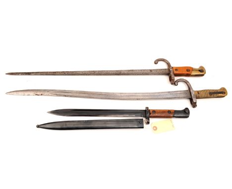 A Chassepot bayonet (date unclear), a Gras bayonet (hilt AF) QGC; and a Czech VZ 24 bayonet with muzzle ring, in scabbard, VG