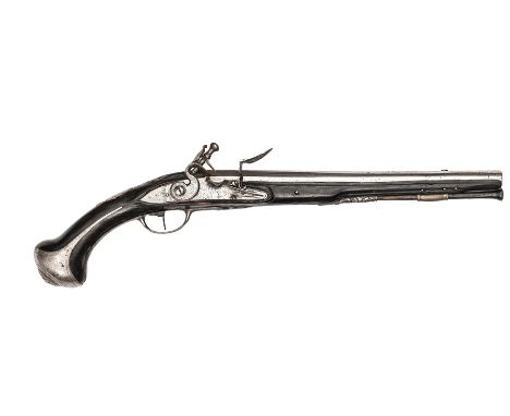 A scarce French 20 bore officers’ Model 1740-1750 Gendarmerie de France flintlock holster pistol, 18½” overall, barrel 11¾” w