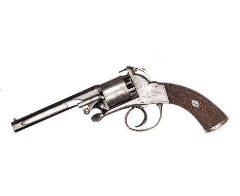 A 5 shot 70 bore Bentley type open frame self cocking percussion revolver, 9½” overall, octagonal barrel 5” with Birmingham p