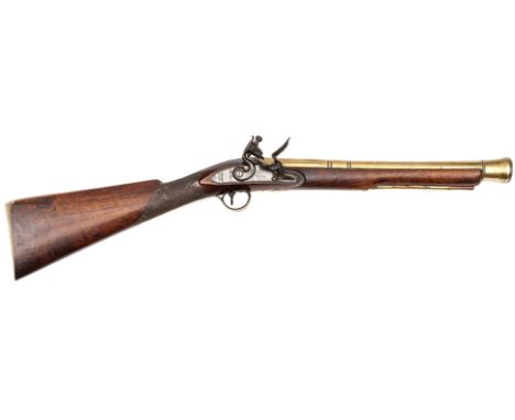 A brass barrelled flintlock blunderbuss, by Thomas, c 1800, 31” overall, three stage bell mouth barrel 15½” with octagonal br