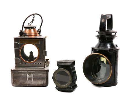 2 Railway lamps and a cycles lamp. 2 hand held railway lamps, one a ‘Welch Patent’ British Railways Eastern Region square sec