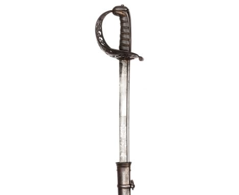 An early Victorian 1821 pattern heavy cavalry officer’s sword,  curved, pipe backed blade 36" , double edged at point end, et
