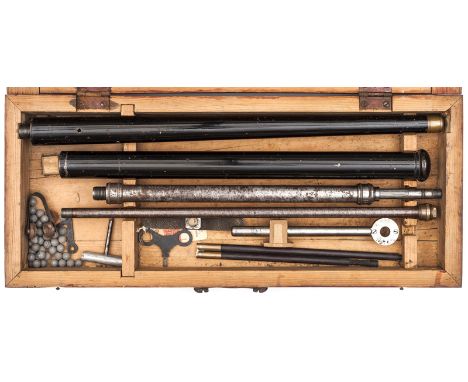 A cased 60  bore pump up walking stick air cane,  36¾” overall, barrel 17¾” with screw in interchangeable 80 bore rifled barr