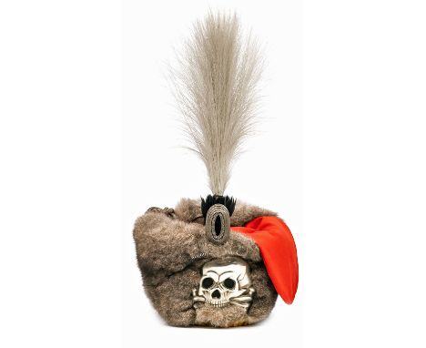 †An Imperial German officer’s busby of the 1st (Lieb) Hussars (“Death’s Head Hussars”), of soft silver grey fur with red bag,