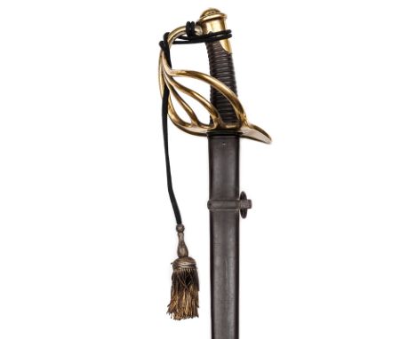 †A French M1854 Carabinier’s sword,  straight double fullered blade 39”, marked “Mre Impale de Chatt 8bre 1859 = Carabre Mle 