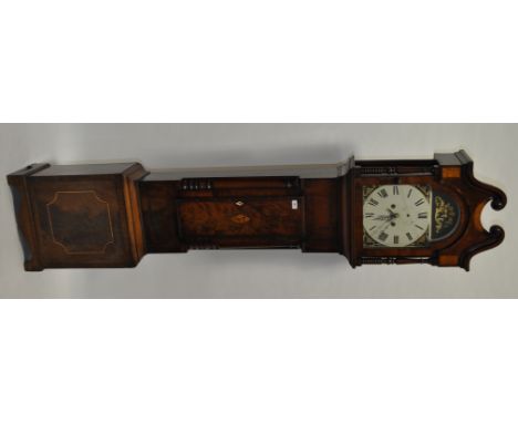 A 19th century 8-day long case clock,with a 12" arched top painted dial and 2 subsidiary dials, in a satinwood crossbanded an