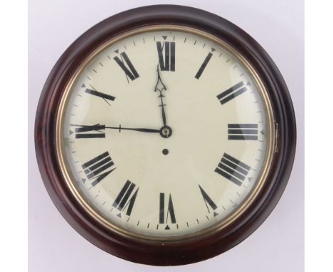 An 8-day dial wall clock,stained wood case with convex glass front, brass fusee movement, case width 15".