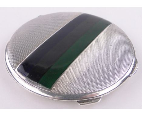 A silver and coloured enamel compact,with colours and inscription of the 11th Battalion Cameronians (Scottish Rifles) by W Be