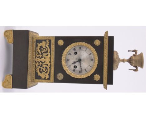 Early 19th century ormolu cased bracket clock,with relief cast ormolu panels surmounted by an urn, height 16".