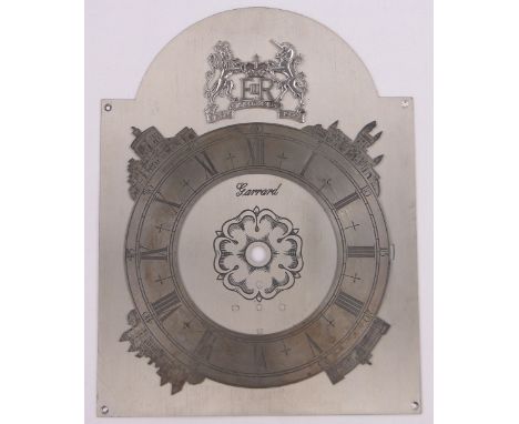 A Garrard solid silver clock dial,height 22.5cm, 12.5 oz.