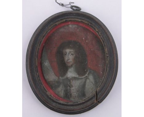 An 18th century miniature oil painting on metal,portrait of the Earl of Sussex, unsigned, height including frame 4".