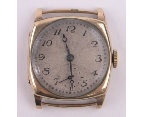 A gent's Vintage 9ct gold Rolex cushion cased wristwatch,with circular dial, 15 jewels, case no. 25009, case width 27mm.