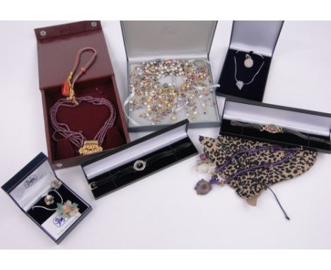 Box of various jewellery,including a lady's Gucci quartz wristwatch, lady's Raymond Weil quartz wristwatch, coloured pearls,a