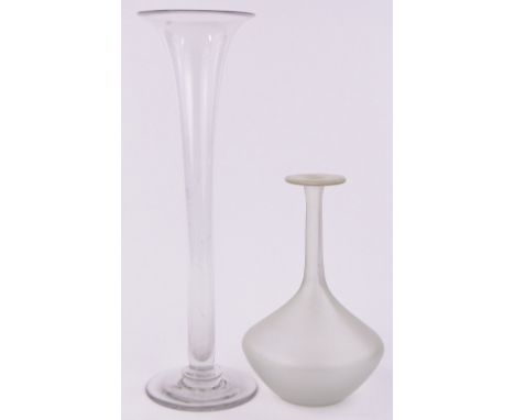 A tall Edwardian glass trumpet shaped vase,height 21", together with a narrow necked vase, (2).