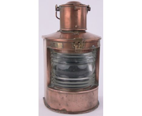 An Antique Swedish copper and brass ships lamp,height 15.5".