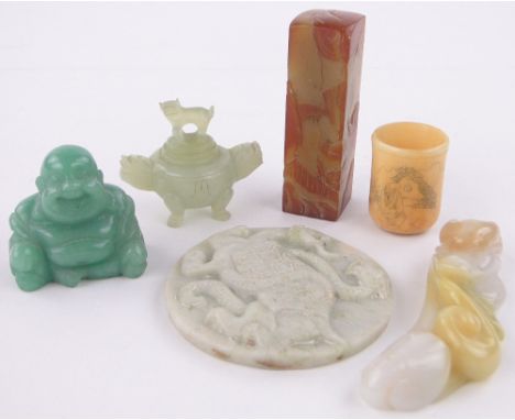 A group of Chinese jade and hardstone ornaments, (6).