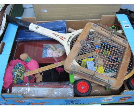 Toys and Games, to include a vintage Slzaenger, Panther Club tennis racket, model ships of the TItanic and Queen Mary and an 