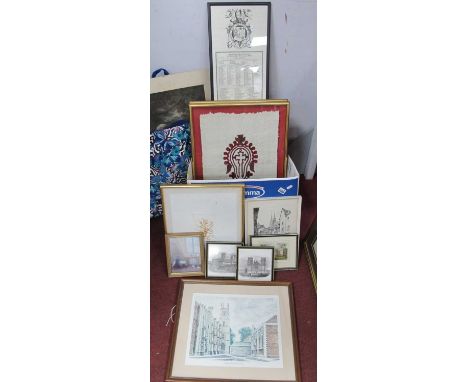 M Deguether? Limited Edition Print of 30 - Tree Scene, David Gentleman print of Winchester College (unsigned), other prints, 