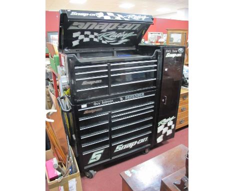 A Snap On Tool Chest; comprising, Snap-On tool storage top chest model KRA2208AUPC serial M334392C in black; Snap-On tool sto