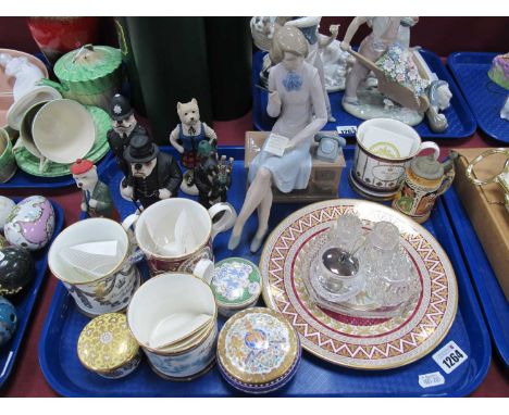Nao Figure, Buckingham Palace mugs, R. Harrop Bulldog figures (boxed):- One Tray