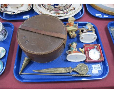Collar Box, three Hummel figures,Smiths stop watch, Elizabeth II Coronation letter opener and candle snuffer.