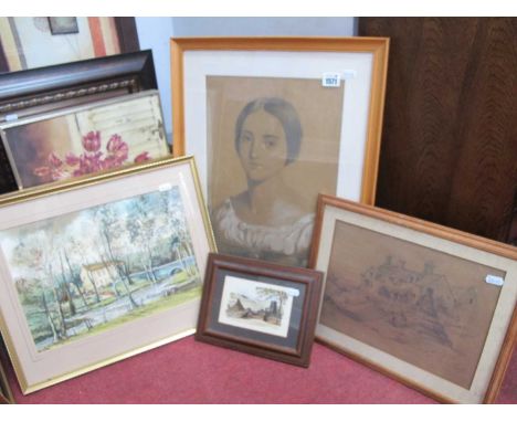 Framed Pastel Drawing of a Woman, signed lower left; watercolour by C. Phoenix, a further watercolour by G.D Robinson and a p