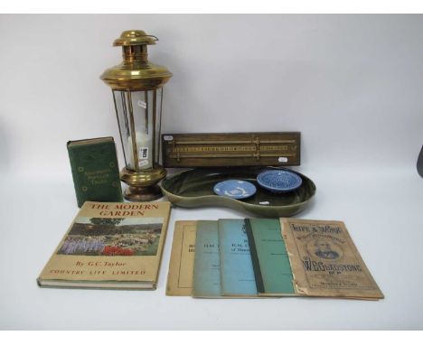 Brass Lantern, (glass cracked), Life &amp; Works of The Right Honorable W. E Gladstone booklet, Mineworkers Pension scheme bo