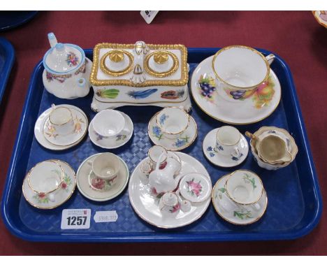 Worcester Heritage 2014 Double Inkwell, Harrods, Richard Sebright, Susie Cooper and other minatures:- One Tray.