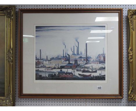 L.S. Lowry R.A, 'A River Bank' Limited Edition Colour Print of 850. Henry Dunn blind backstamp 398 x 50cm