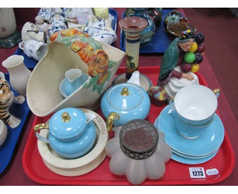Clarice Cliff Basket, Royal Doulton figure 'The Old Balloon Seller' HN 1315, Wedgwood tea service, etc:- One Tray.