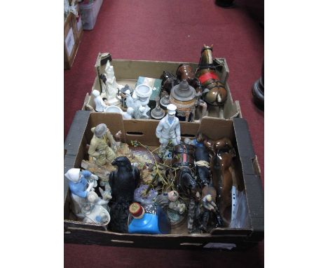 Model Horses, figuriens, steins, etc (some damages):- Two Boxes.