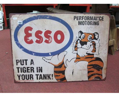 A Metal Advertsining Sign for 'Esso', featuring Tiger and slogan 'Put a Tiger in Your Tank'.