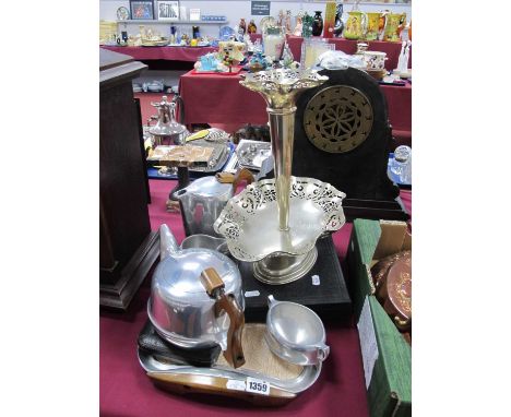 Picquot Ware Four Piece Tea Service, plus matching tray. Plated epergne, cased cutlery.