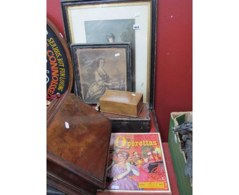 Colour Print of Society Lady, 40.5 x 25.5cm, Monochrome print of Flora Macdonald, three boxes, record set.