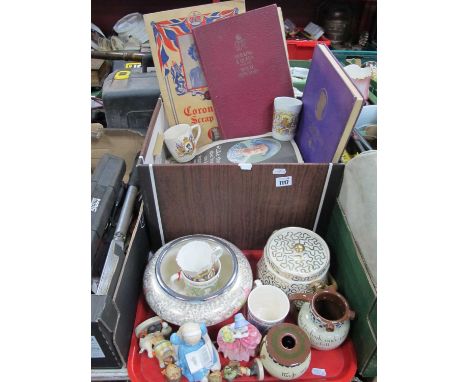 Doulton 'Alice &amp; 'Cissie' Figurines. Hummel examples, Torquay puzzle jug, commemorative mugs. ceramics:- One Tray. Quanti