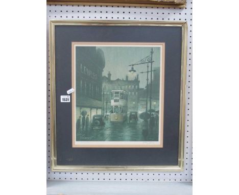Arthur Delaney, Tram Outside Lewis's, limited ediition print of 435, pencil signed to border (fading), 32 x 28cm.