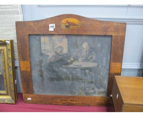 A Print in a Wooden Frame, with marquetry panels, design and name plate reading Burs Grace, 38 x 38cm