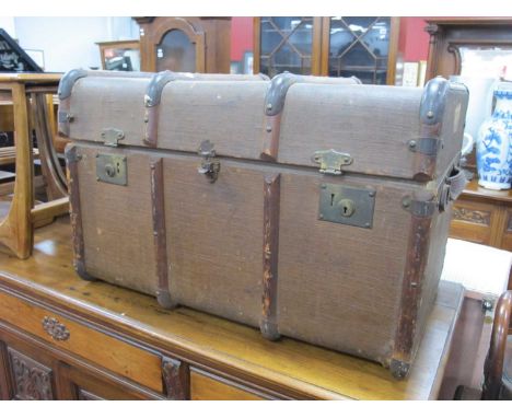 Hessian Covered Travelling Trunk, 50cm deep.