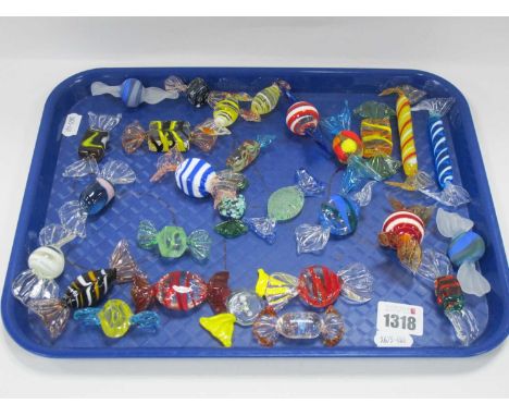 Murano Glass Style Sweets, of various shapes and sizes (28):- One Tray.