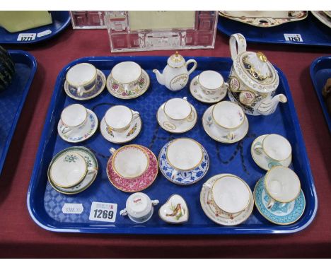 Spode China Miniatures - teapot, coffee pot, heart pill box, mug and thirteen cups and saucers:- One Tray.